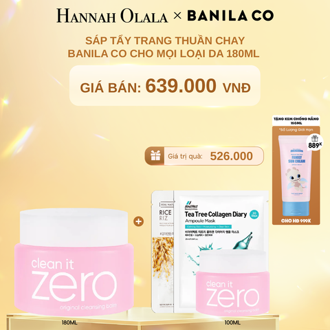  DEAL 1: SÁP TẨY TRANG THUẦN CHAY BANILA CO CHO MỌI LOẠI DA 180ML 