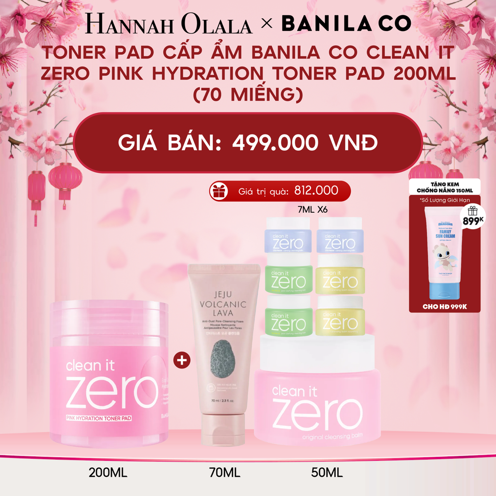  DEAL 3: TONER PAD CẤP ẨM BANILA CO CLEAN IT ZERO PINK HYDRATION TONER PAD 200ML (70 MIẾNG) 