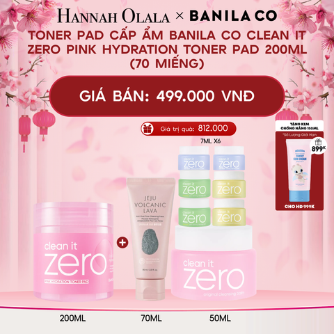  DEAL 3: TONER PAD CẤP ẨM BANILA CO CLEAN IT ZERO PINK HYDRATION TONER PAD 200ML (70 MIẾNG) 