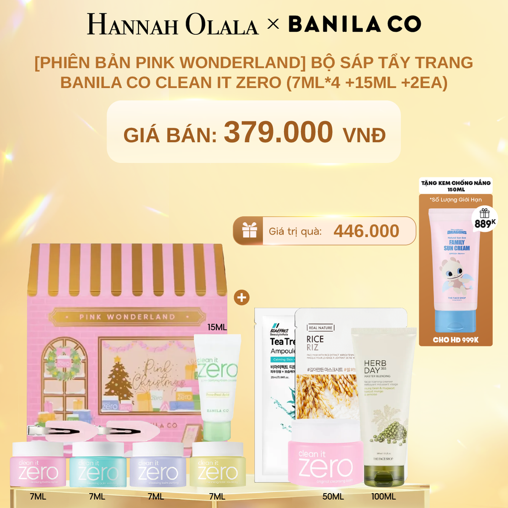  DEAL 2: [PHIÊN BẢN PINK WONDERLAND] BỘ SÁP TẨY TRANG BANILA CO CLEAN IT ZERO (7ML*4 +15ML +2EA) 