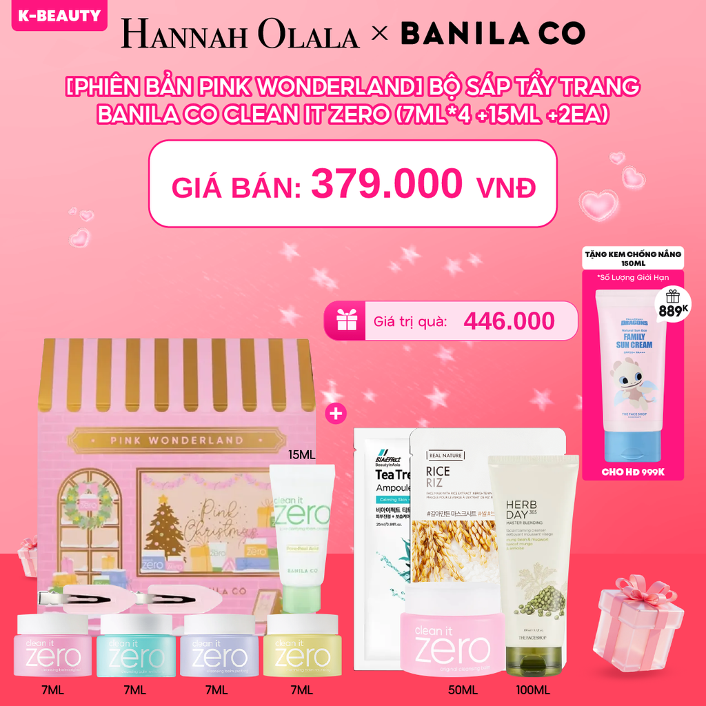  DEAL 2: [PHIÊN BẢN PINK WONDERLAND] BỘ SÁP TẨY TRANG BANILA CO CLEAN IT ZERO (7ML*4 +15ML +2EA) 