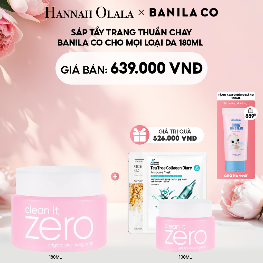  E683: DEAL 1: SÁP TẨY TRANG THUẦN CHAY BANILA CO CHO MỌI LOẠI DA 180ML 