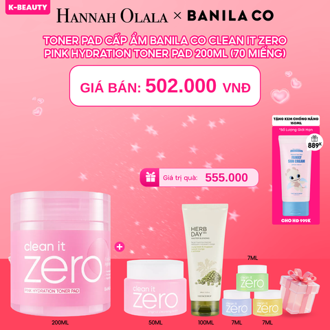  DEAL 3: TONER PAD CẤP ẨM BANILA CO CLEAN IT ZERO PINK HYDRATION TONER PAD 200ML (70 MIẾNG) 