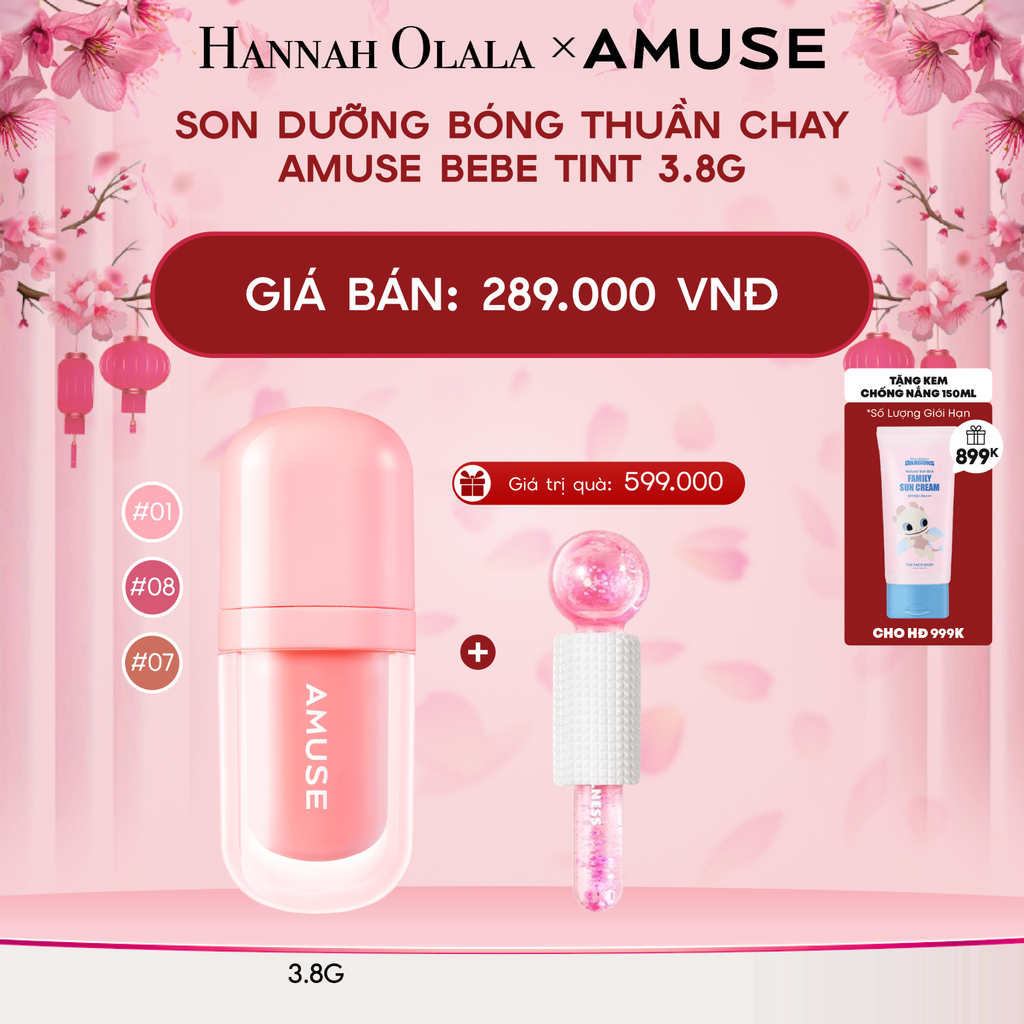  DEAL 1: SON DƯỠNG BÓNG THUẦN CHAY AMUSE BEBE TINT 3.8G 