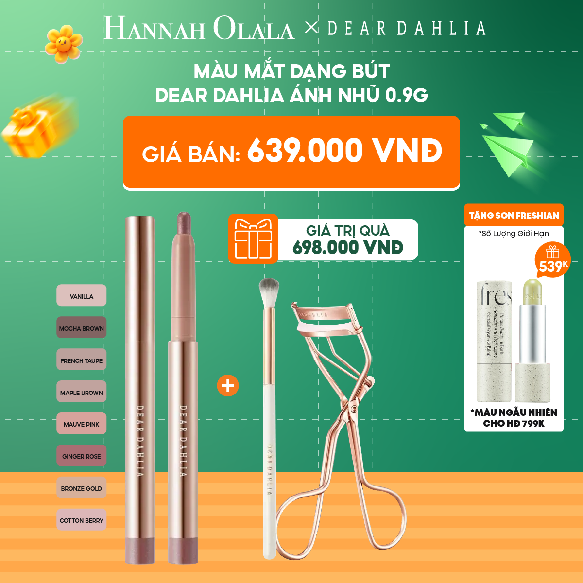  C77_DEAL 3: MÀU MẮT DẠNG BÚT DEAR DAHLIA ÁNH NHŨ 0.9G 