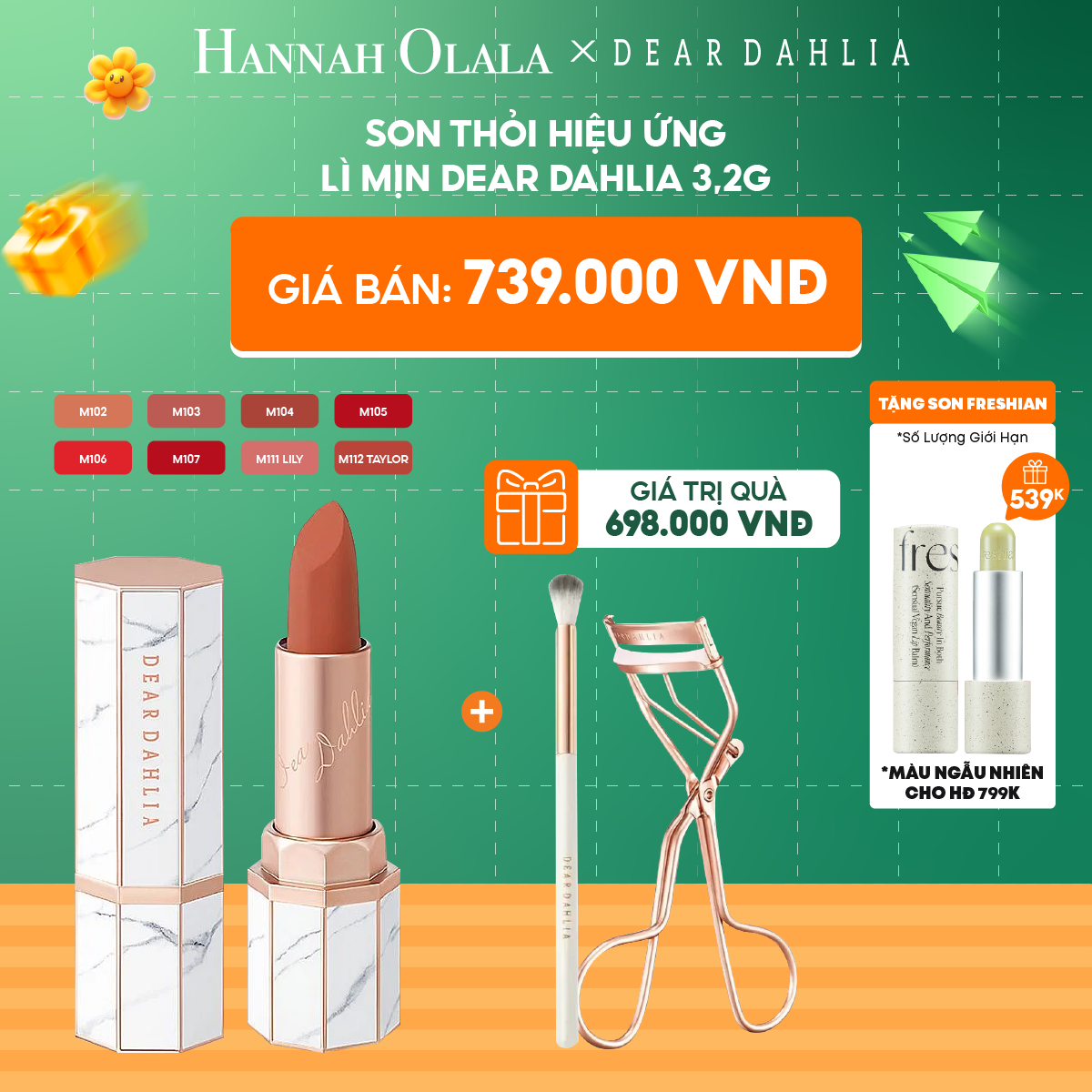 C85_DEAL 4: SON THỎI HIỆU ỨNG LÌ MỊN DEAR DAHLIA 3,2G 