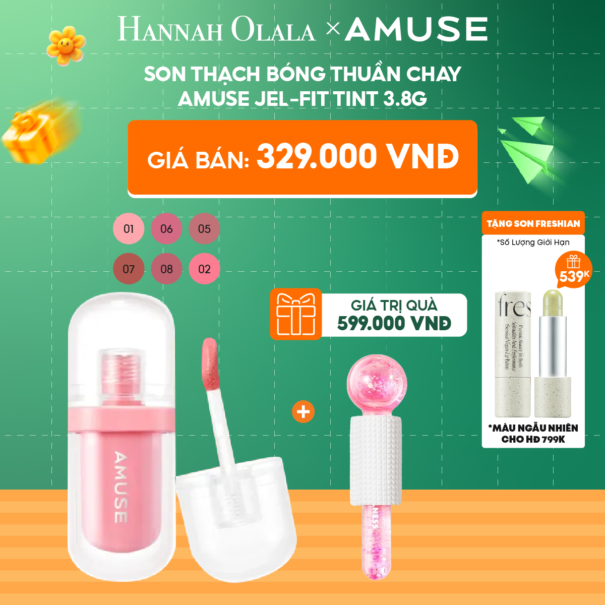  C7_DEAL 2: SON THẠCH BÓNG THUẦN CHAY AMUSE JEL-FIT TINT 3.8G 
