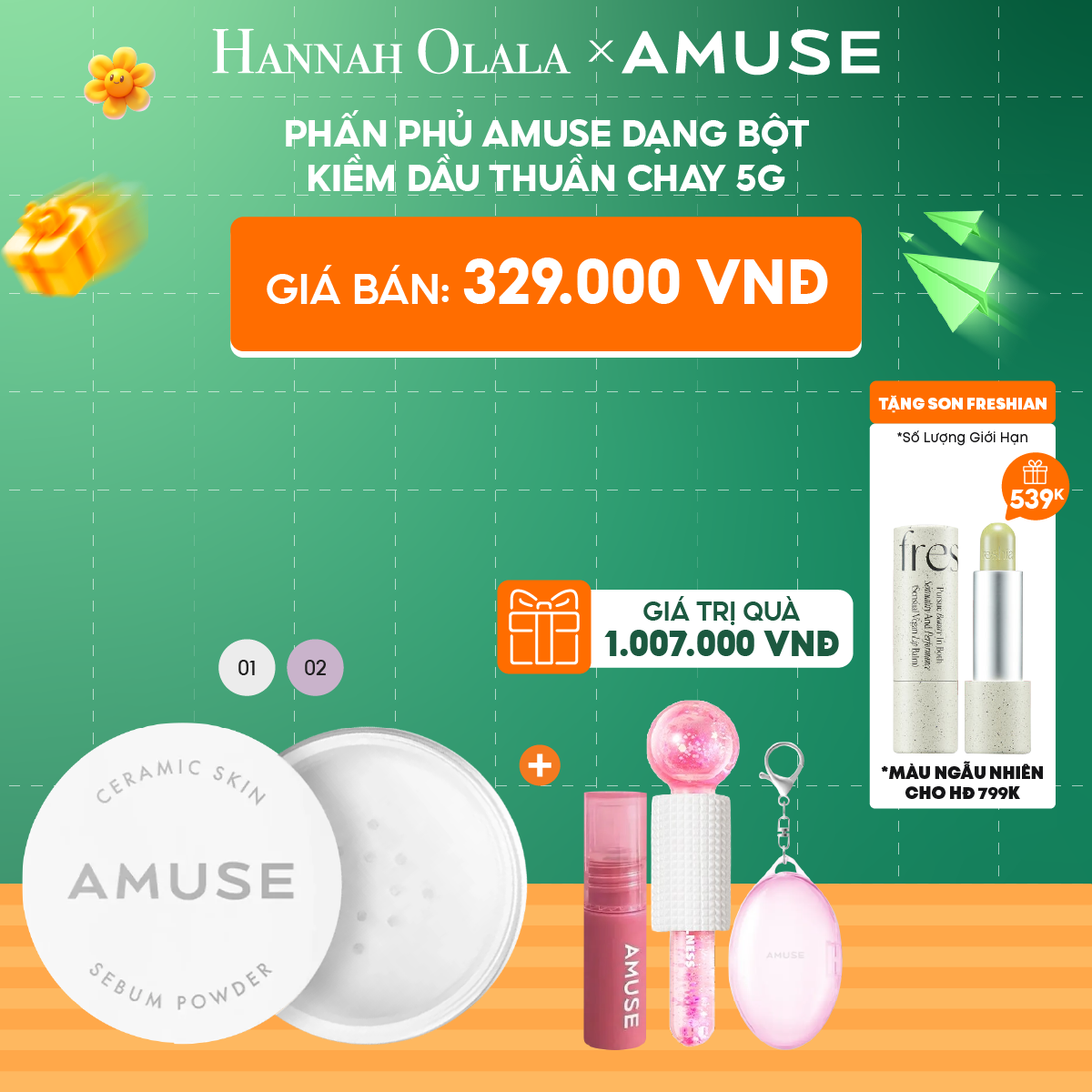  C33_DEAL 6: PHẤN PHỦ AMUSE DẠNG BỘT KIỀM DẦU THUẦN CHAY 5G 
