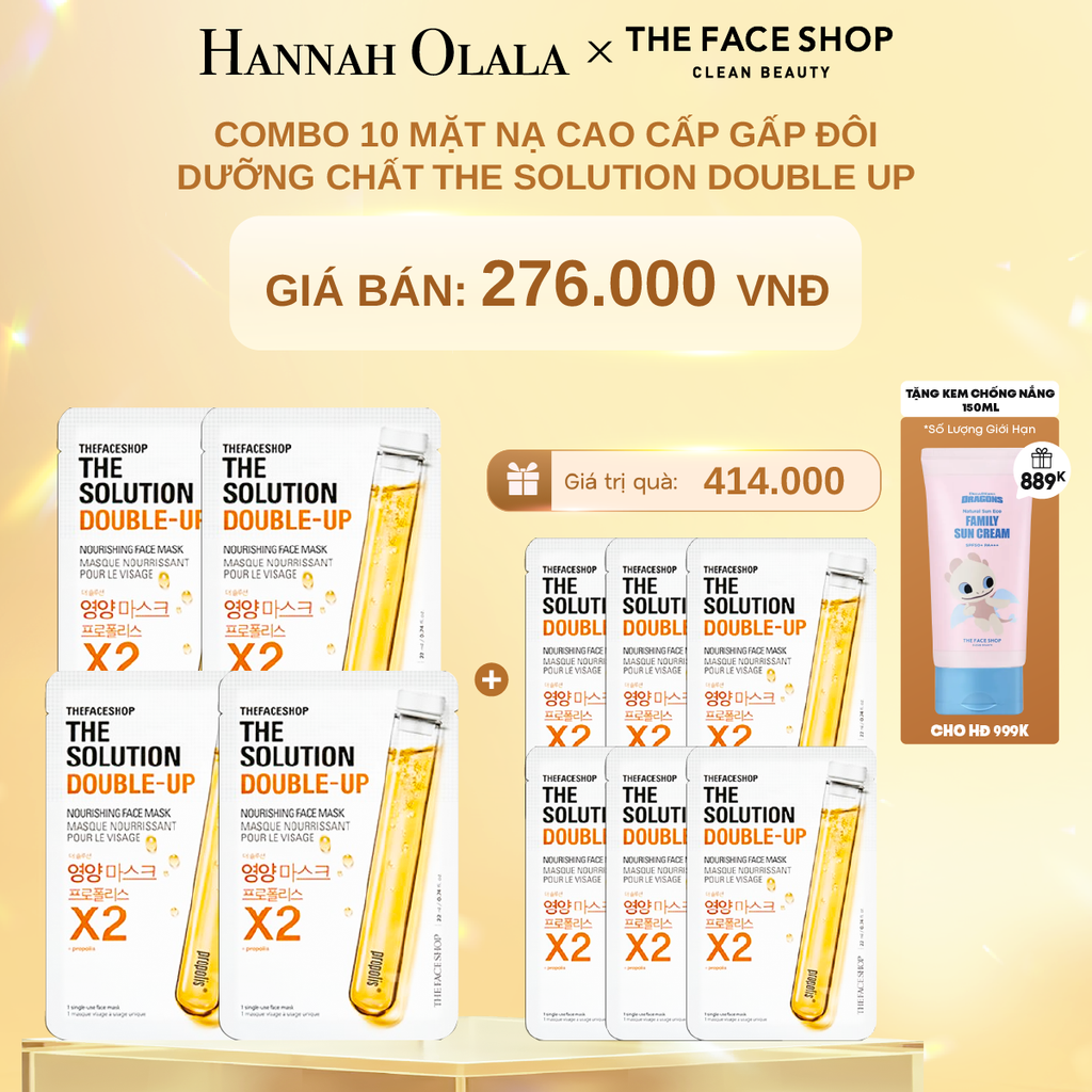  DEAL 4: COMBO 10 MẶT NẠ CAO CẤP GẤP ĐÔI DƯỠNG CHẤT THE SOLUTION DOUBLE UP 