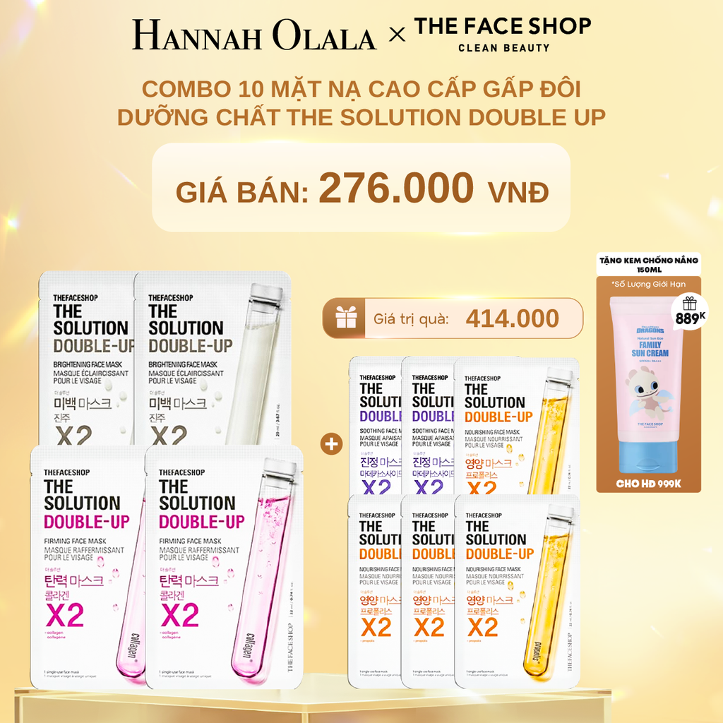  DEAL 4: COMBO 10 MẶT NẠ CAO CẤP GẤP ĐÔI DƯỠNG CHẤT THE SOLUTION DOUBLE UP 