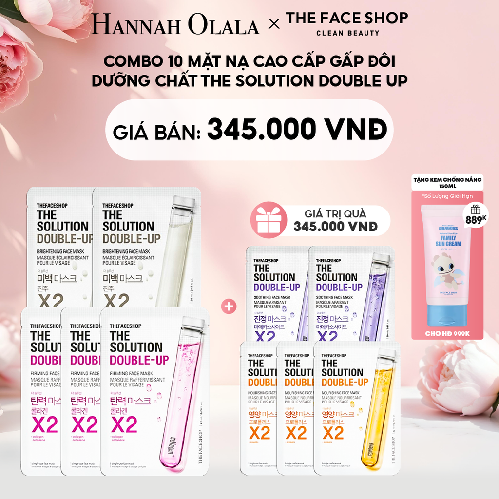  E729: DEAL 2: COMBO 10 MẶT NẠ CAO CẤP GẤP ĐÔI DƯỠNG CHẤT THE SOLUTION DOUBLE UP 