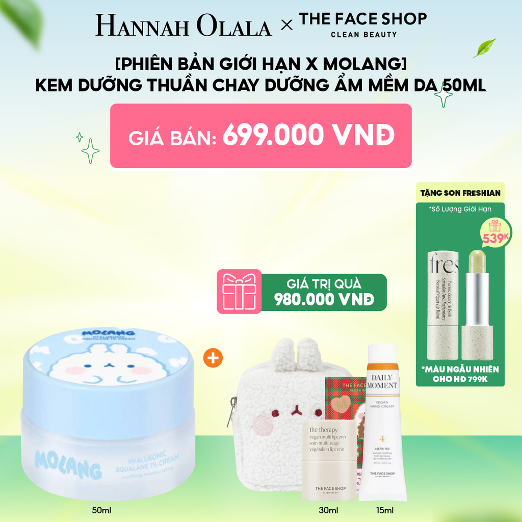  C138_DEAL 8: [PHIÊN BẢN GIỚI HẠN X MOLANG] KEM DƯỠNG THUẦN CHAY DƯỠNG ẨM MỀM DA 50ML 