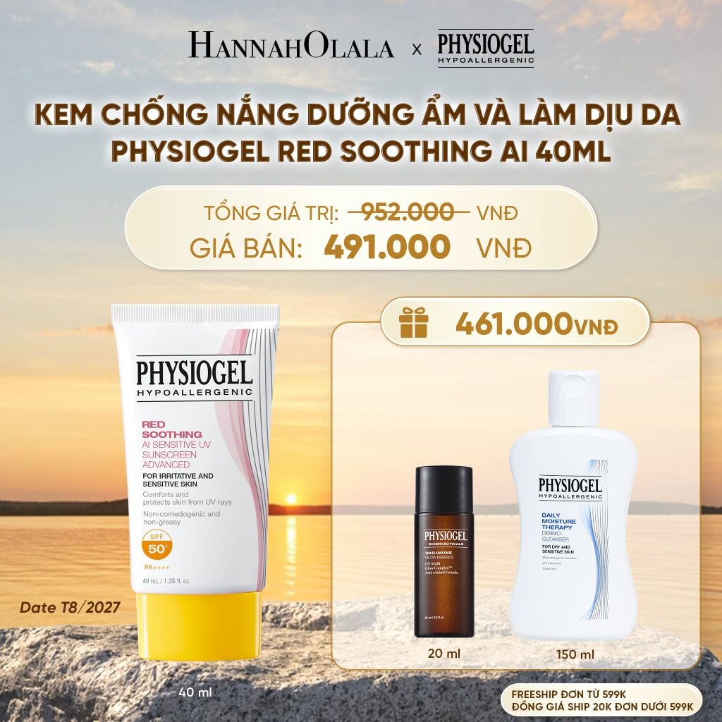  KEM CHỐNG NẮNG DƯỠNG ẨM VÀ LÀM DỊU DA PHYSIOGEL RED SOOTHING AI 40ML - B614 