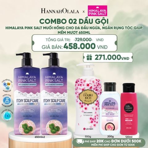  COMBO 02 DẦU GỘI HIMALAYA PINK SALT MUỐI HỒNG CHO DA ĐẦU NGỨA, NGĂN RỤNG TÓC GIÚP MỀM MƯỢT, ÓNG Ả 650ML - A358 