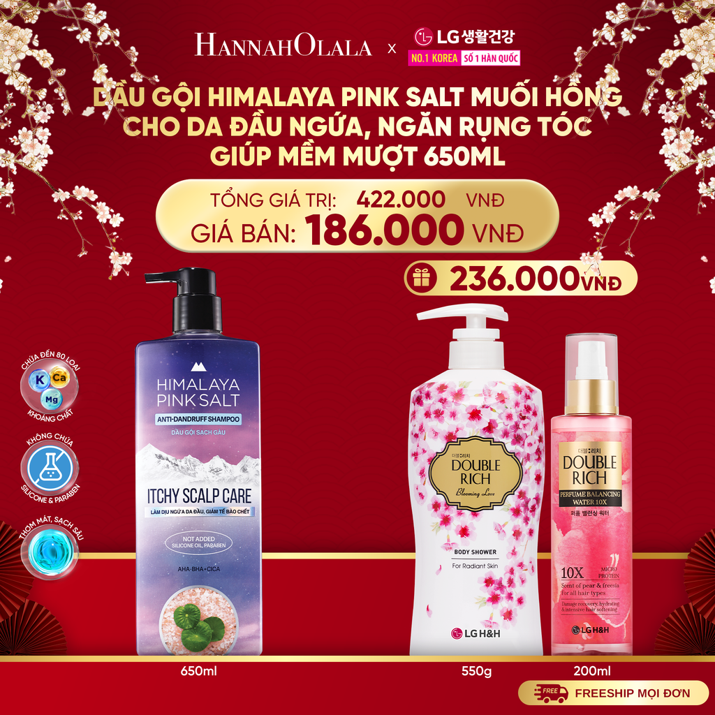  A1368_DEAL29: DẦU GỘI HIMALAYA PINK SALT MUỐI HỒNG CHO DA ĐẦU NGỨA, NGĂN RỤNG TÓC GIÚP MỀM MƯỢT, ÓNG Ả 650ML 