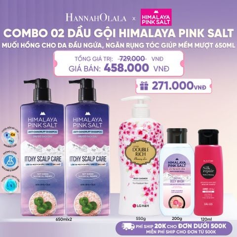  COMBO 02 DẦU GỘI HIMALAYA PINK SALT MUỐI HỒNG CHO DA ĐẦU NGỨA, NGĂN RỤNG TÓC GIÚP MỀM MƯỢT, ÓNG Ả 650ML - L094 