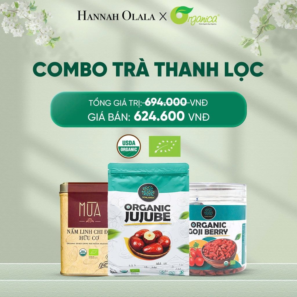 DEAL 10: COMBO TRÀ THANH LỌC 1 X TÁO ĐỎ HỮU CƠ SONLANGA 500GR 1 X KỶ TỬ HỮU CƠ SONLANGA 200GR 1X LINH CHI HỮU CƠ MÙA 40GR 