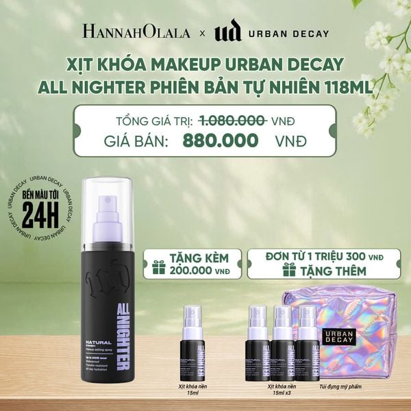  XỊT KHÓA MAKEUP URBAN DECAY ALL NIGHTER SETTING SPRAY 118ML - 24H KHÓA CHẶT MAKEUP, KHÁNG NƯỚC VÀ MỒ HÔI - A199 