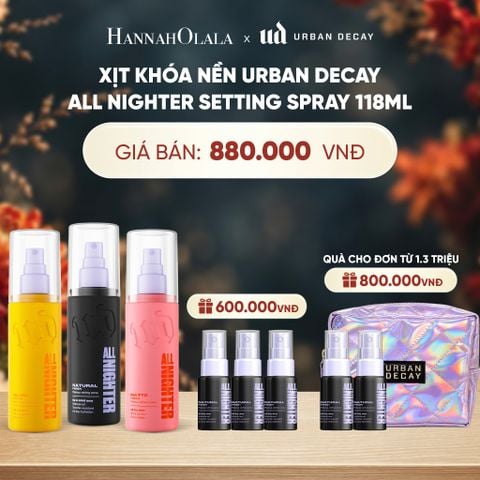  XỊT KHÓA MAKEUP URBAN DECAY ALL NIGHTER SETTING SPRAY 118ML - 24H KHÓA CHẶT MAKEUP, KHÁNG NƯỚC VÀ MỒ HÔI - A161 