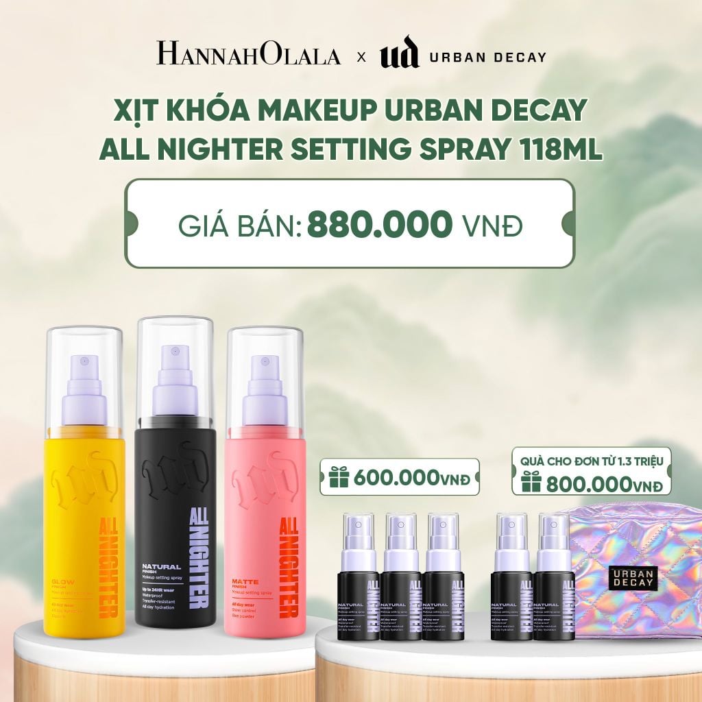  XỊT KHÓA MAKEUP URBAN DECAY ALL NIGHTER SETTING SPRAY 118ML - 24H KHÓA CHẶT MAKEUP, KHÁNG NƯỚC VÀ MỒ HÔI - A161 
