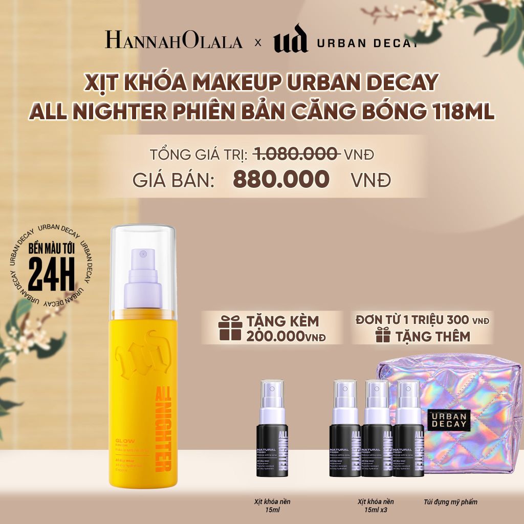  XỊT KHÓA MAKEUP URBAN DECAY ALL NIGHTER SETTING SPRAY 118ML - 24H KHÓA CHẶT MAKEUP, KHÁNG NƯỚC VÀ MỒ HÔI - A199 