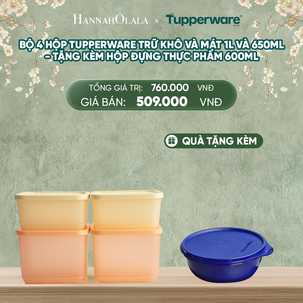  DEAL 8: BỘ 4 HỘP TUPPERWARE TRỮ KHÔ VÀ MÁT CUBIX SQUARE 1L VÀ 650ML - TẶNG KÈM HỘP ĐỰNG THỰC PHẨM 600ML 