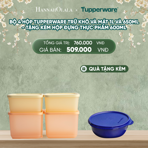  DEAL 8: BỘ 4 HỘP TUPPERWARE TRỮ KHÔ VÀ MÁT CUBIX SQUARE 1L VÀ 650ML - TẶNG KÈM HỘP ĐỰNG THỰC PHẨM 600ML 