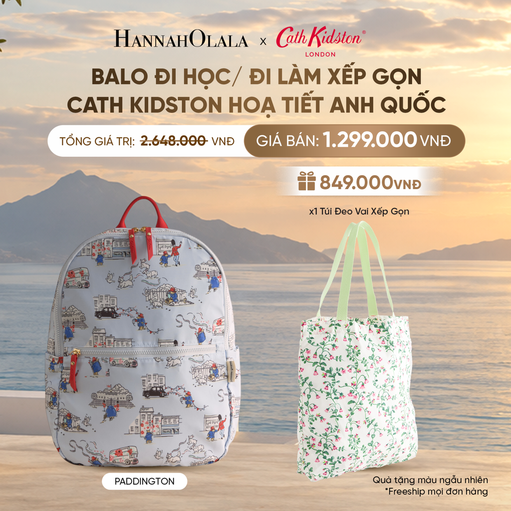  BALO ĐI HỌC/ ĐI LÀM XẾP GỌN CATH KIDSTON HOẠ TIẾT ANH QUỐC CHẤT LIỆU POLYESTER 
