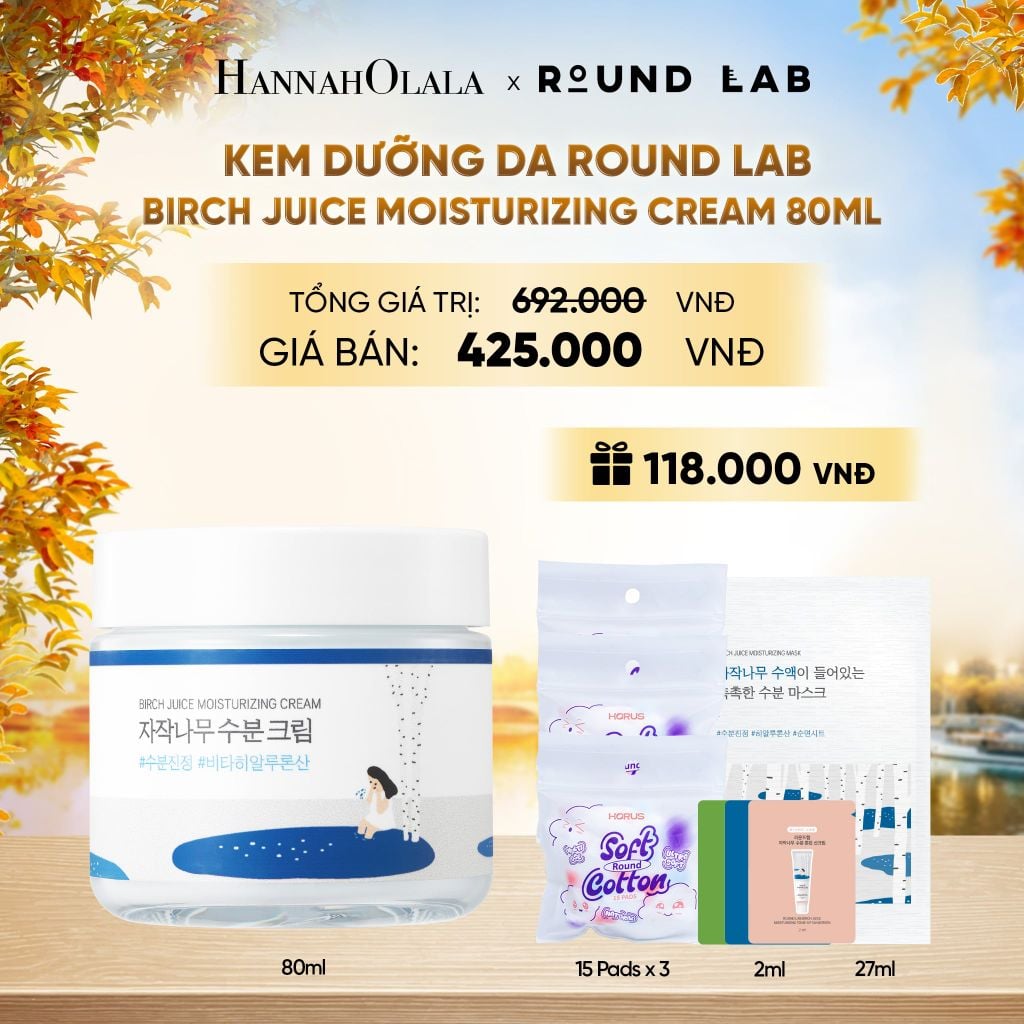  KEM DƯỠNG DA ROUND LAB BIRCH JUICE MOISTURIZING CREAM 80ML DƯỠNG ẨM CẢI THIỆN ĐỘ ĐÀN HỒI DA - E522 