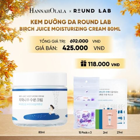  KEM DƯỠNG DA ROUND LAB BIRCH JUICE MOISTURIZING CREAM 80ML DƯỠNG ẨM CẢI THIỆN ĐỘ ĐÀN HỒI DA - E522 