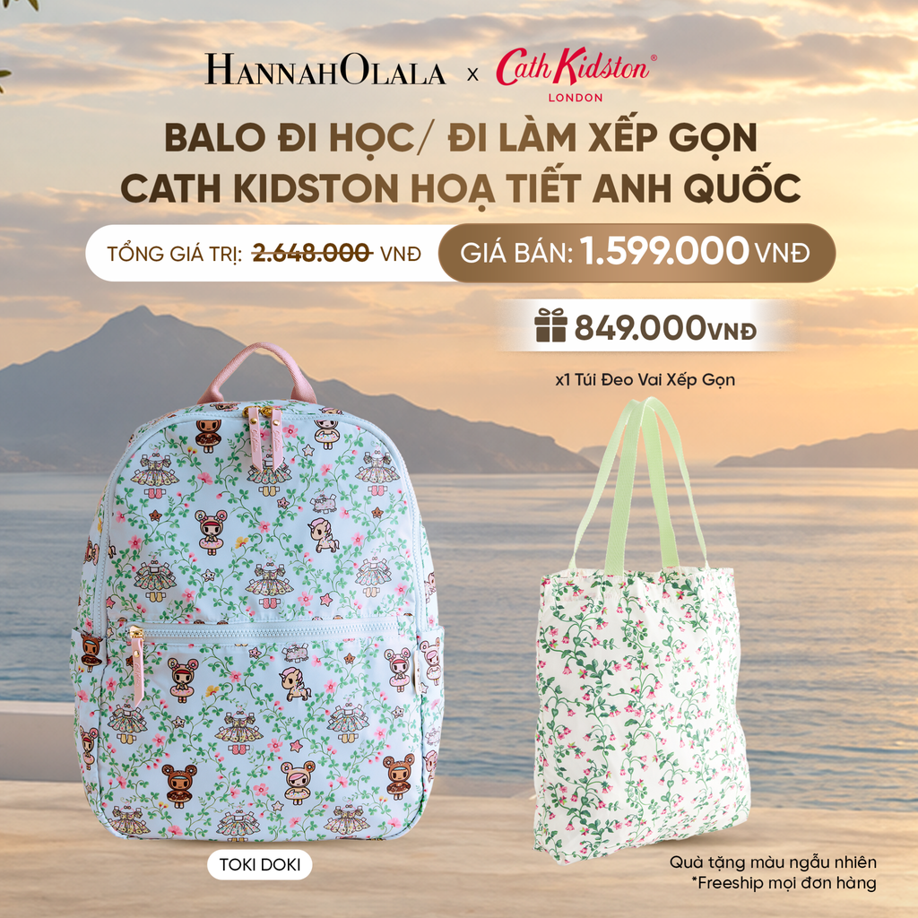  BALO ĐI HỌC/ ĐI LÀM XẾP GỌN CATH KIDSTON HOẠ TIẾT ANH QUỐC CHẤT LIỆU POLYESTER 
