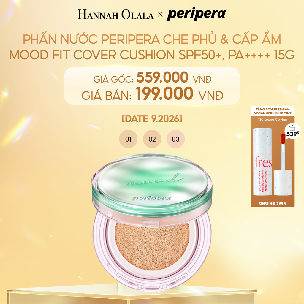  DEAL 4: [DATE 9.2026] Phấn Nước Peripera Che Phủ & Cấp Ẩm Mood Fit Cover Cushion SPF50+, PA++++ 15g 