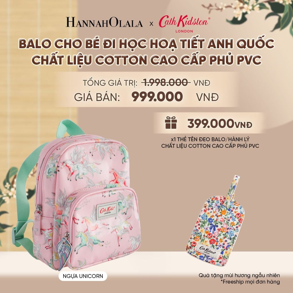  BALO CHO BÉ ĐI HỌC CATH KIDSTON HOẠ TIẾT ANH QUỐC ĐÁNG YÊU CHẤT LIỆU COTTON CAO CẤP PHỦ PVC - A2410 