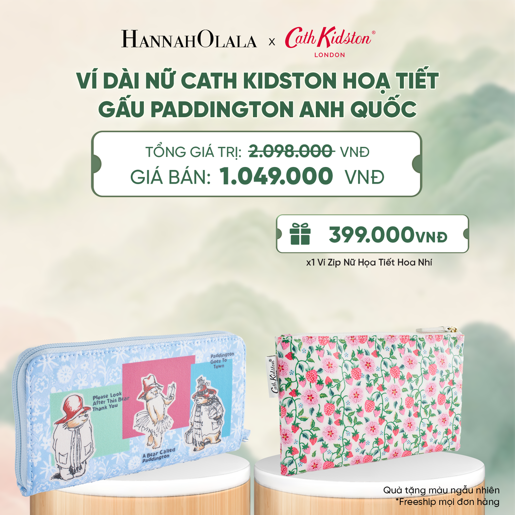  VÍ DÀI NỮ CATH KIDSTON HOẠ TIẾT GẤU PADDINGTON ANH QUỐC CHẤT LIỆU COTTON PHỦ PVC MỜ TRƯỢT NƯỚC - A4045 
