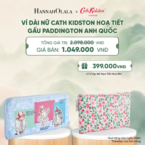  VÍ DÀI NỮ CATH KIDSTON HOẠ TIẾT GẤU PADDINGTON ANH QUỐC CHẤT LIỆU COTTON PHỦ PVC MỜ TRƯỢT NƯỚC - A4045 