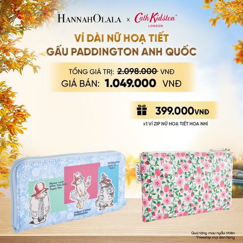  VÍ DÀI NỮ CATH KIDSTON HOẠ TIẾT GẤU PADDINGTON ANH QUỐC CHẤT LIỆU COTTON PHỦ PVC MỜ TRƯỢT NƯỚC - E261 