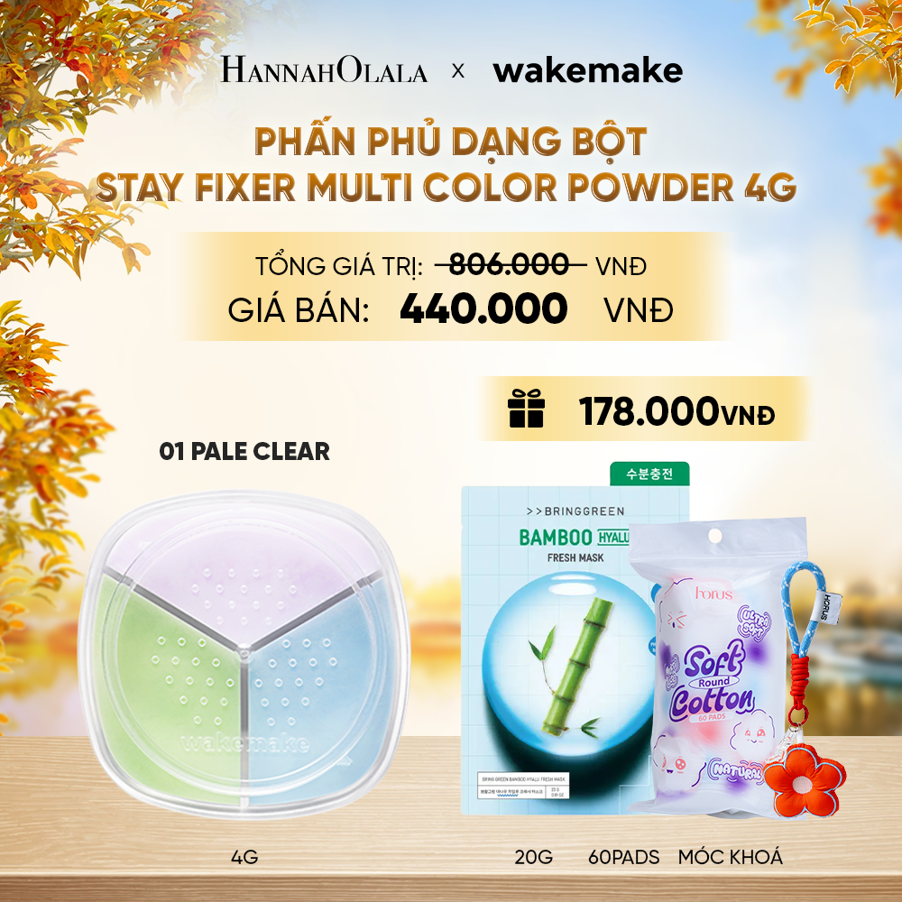  PHẤN PHỦ DẠNG BỘT WAKEMAKE STAY FIXER MULTI COLOR POWDER BA TÔNG MÀU KẾT HỢP 4G - E563 