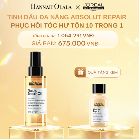  DEAL 6: TINH DẦU ĐA NĂNG PHỤC HỒI TÓC HƯ TỔN TOÀN DIỆN 10 TRONG 1 L'ORÉAL PROFESSIONNEL SERIE EXPERT ABSOLUT REPAIR GOLD 90ML 