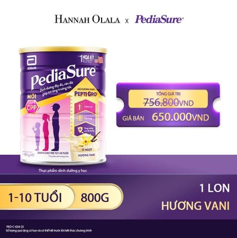  E92_DEAL 1: 1 LON PEDIASURE DẠNG BỘT HƯƠNG VANI 800G 
