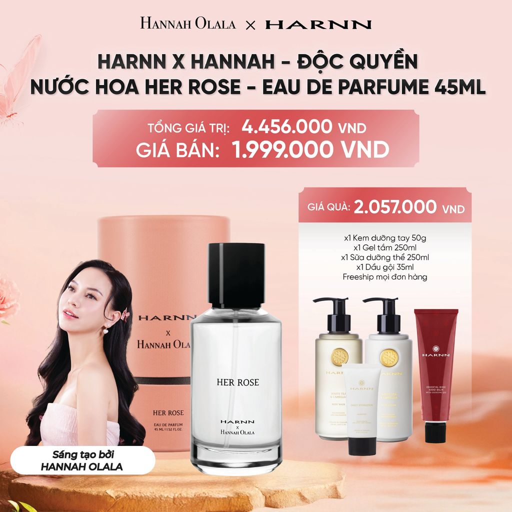  DEAL 15: HARNN X HANNAH - ĐỘC QUYỀN - NƯỚC HOA HER ROSE ĐƯỢC SÁNG TẠO BỞI HANNAH OLALA - EAU DE PARFUME 45ML 
