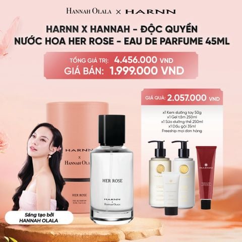  DEAL 15: HARNN X HANNAH - ĐỘC QUYỀN - NƯỚC HOA HER ROSE ĐƯỢC SÁNG TẠO BỞI HANNAH OLALA - EAU DE PARFUME 45ML 