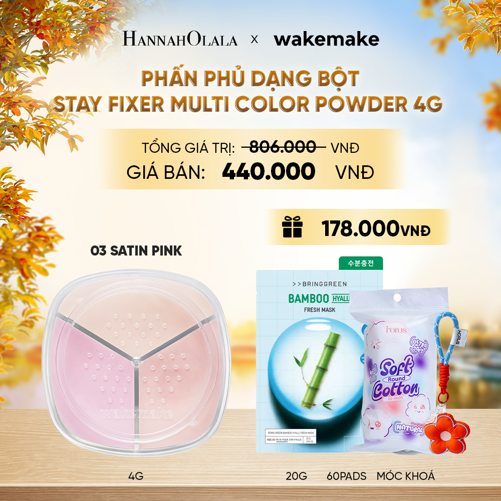  PHẤN PHỦ DẠNG BỘT WAKEMAKE STAY FIXER MULTI COLOR POWDER BA TÔNG MÀU KẾT HỢP 4G - E563 