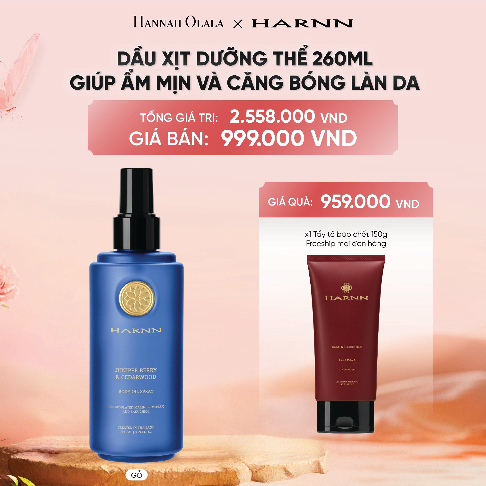 DEAL 6: BODY OIL SPRAY - DẦU XỊT DƯỠNG THỂ HARNN GIÚP ẨM MỊN VÀ CĂNG BÓNG LÀN DA 260ML 