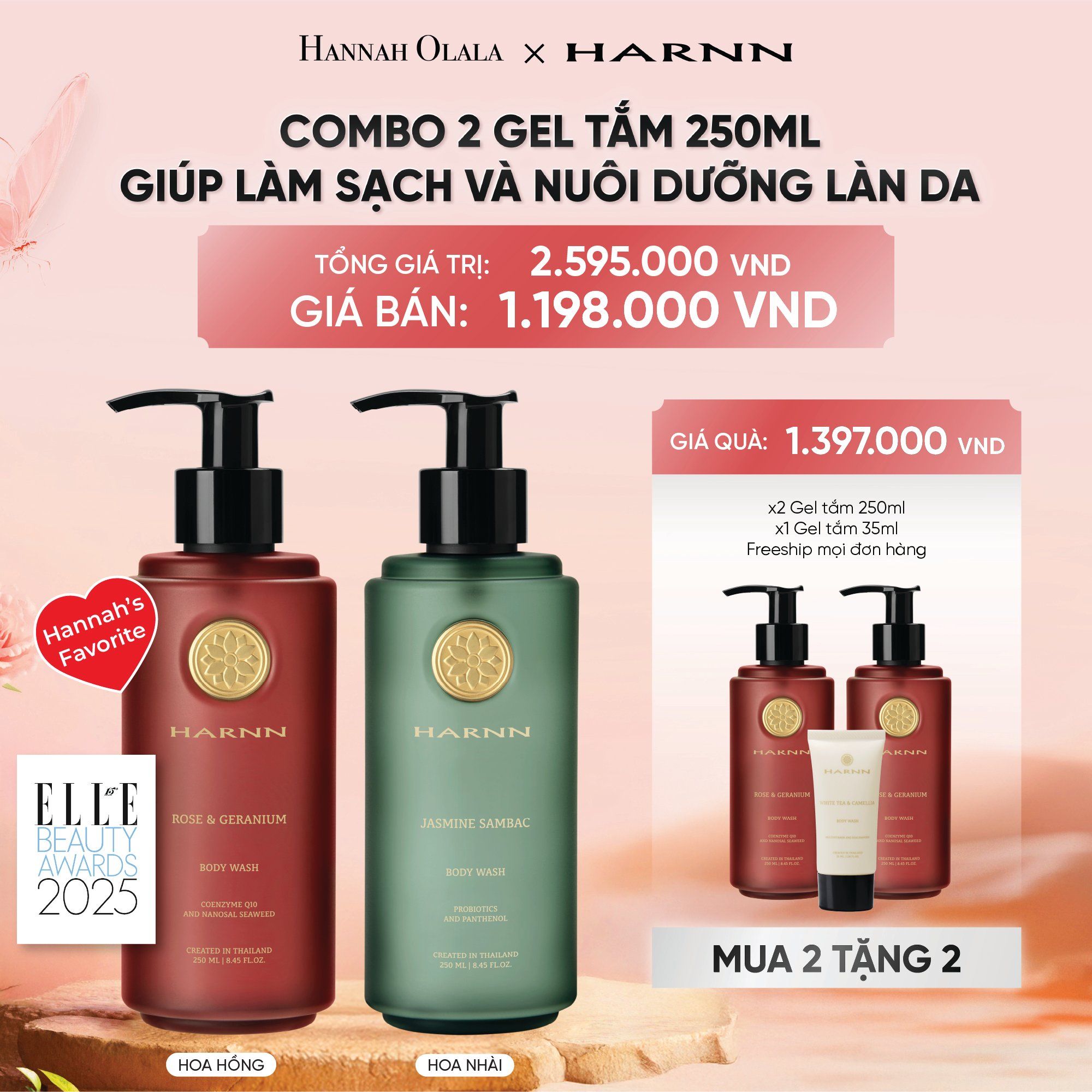  DEAL 2: [MUA 2 TẶNG 2] COMBO 2 GEL TẮM HARNN GIÚP LÀM SẠCH VÀ NUÔI DƯỠNG LÀN DA 250ML - BODY WASH 