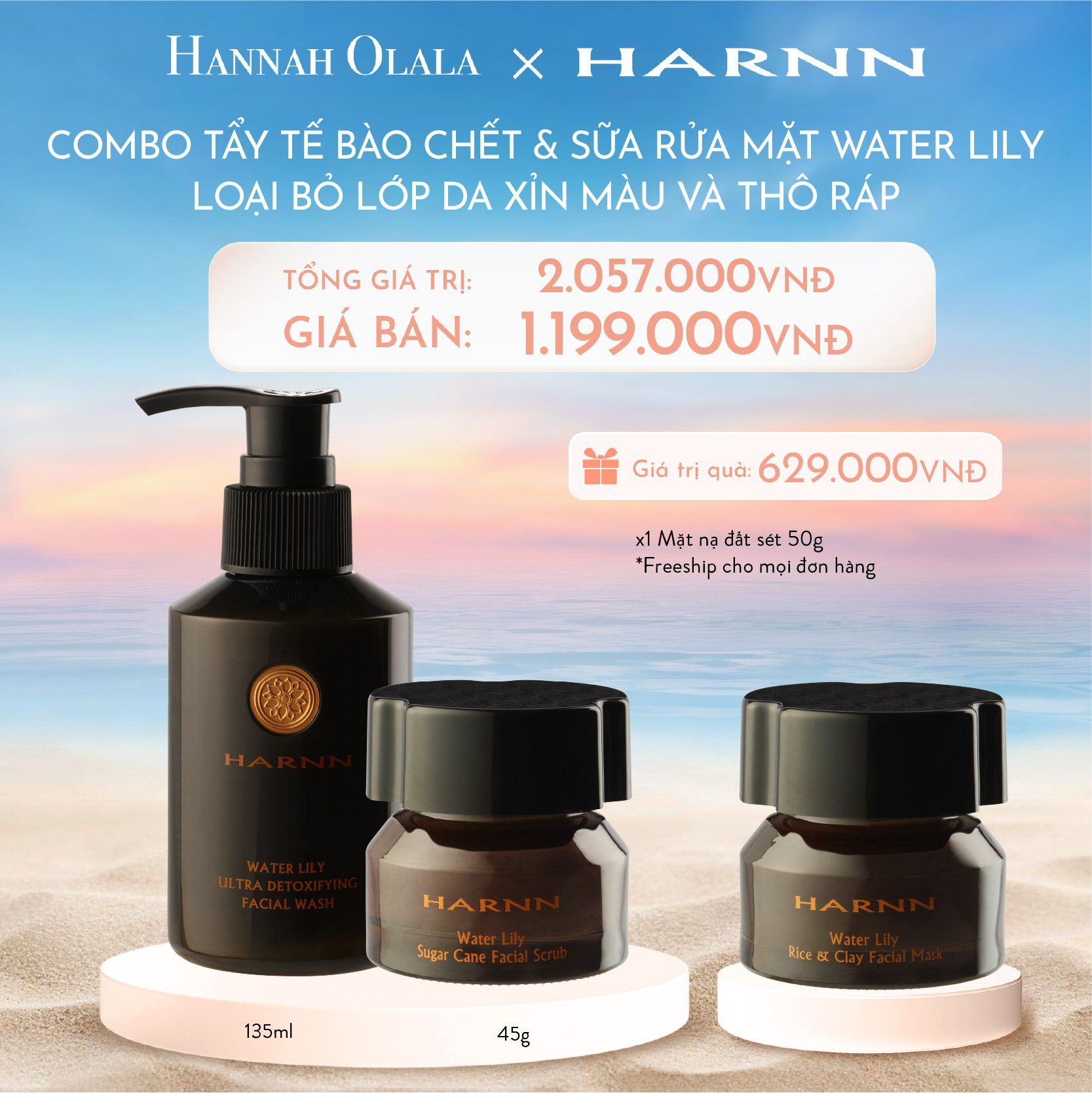  C732_DEAL 5: COMBO SỮA RỬA MẶT TINH CHẤT HOA WATER LILY & THAN HOẠT TÍNH HARNN 135ML + TẨY TẾ BÀO DÀY SỪNG DA MẶT TINH CHẤT HOA WATER LILY 45GR 