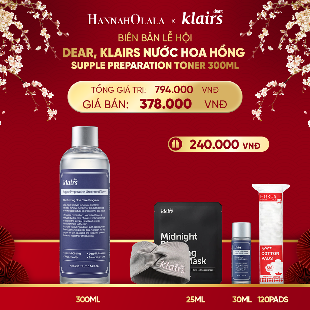  DEAL 3 : DEAR, KLAIRS NƯỚC HOA HỒNG SUPPLE PREPARATION UNSCENTED TONER 300ML 