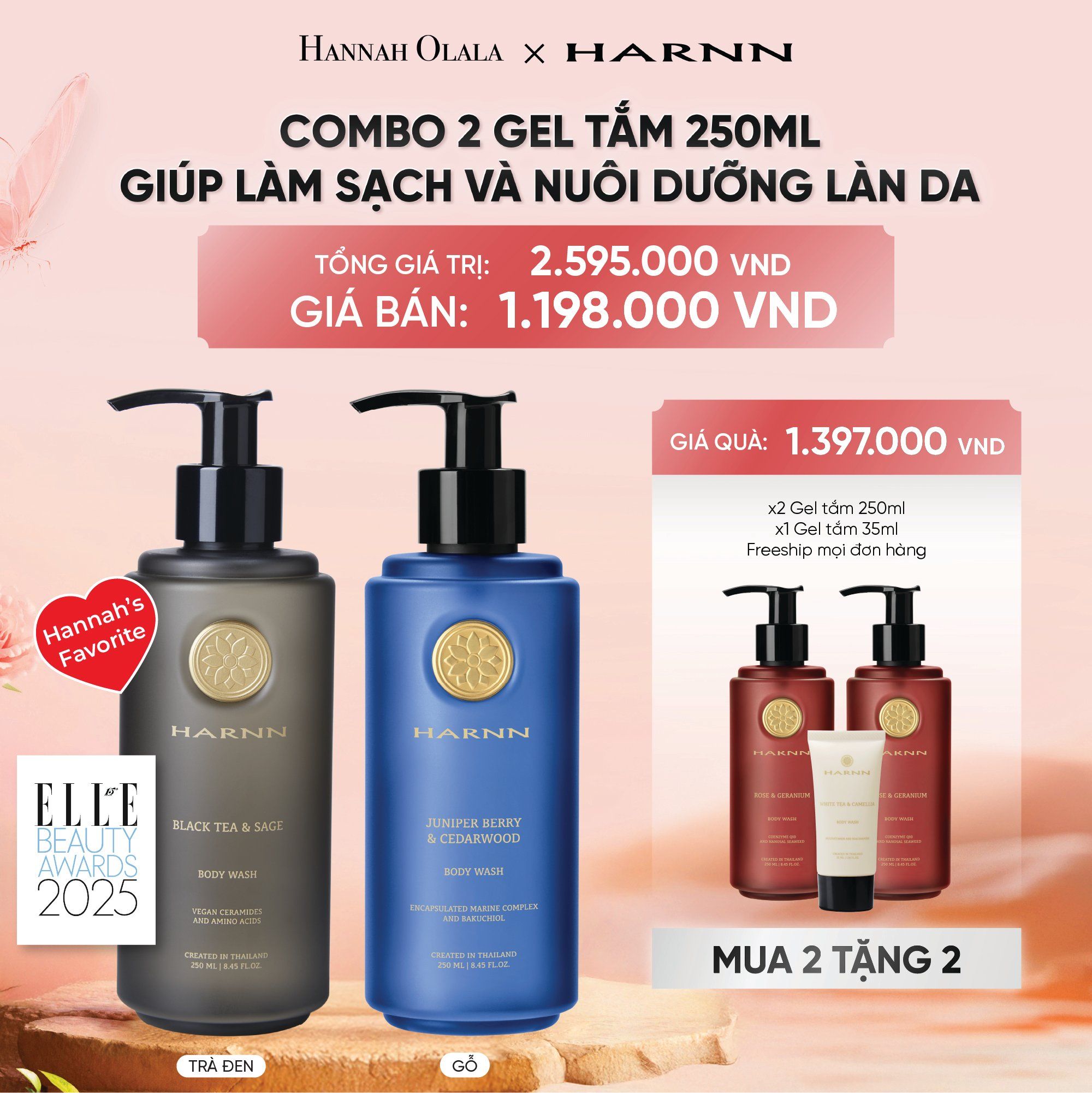  DEAL 2: [MUA 2 TẶNG 2] COMBO 2 GEL TẮM HARNN GIÚP LÀM SẠCH VÀ NUÔI DƯỠNG LÀN DA 250ML - BODY WASH 