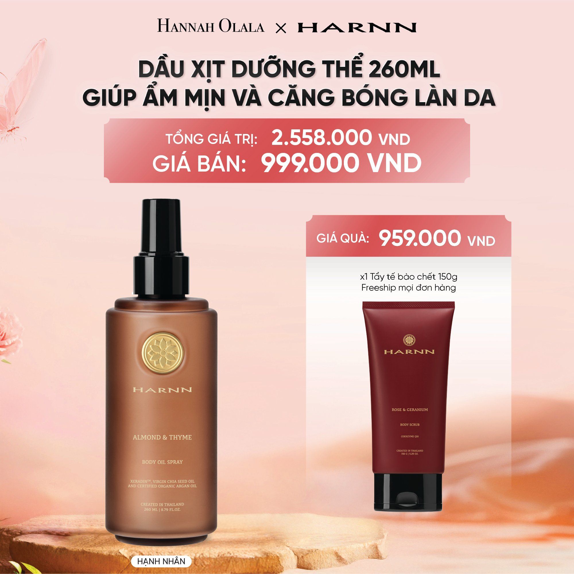  DEAL 6: BODY OIL SPRAY - DẦU XỊT DƯỠNG THỂ HARNN GIÚP ẨM MỊN VÀ CĂNG BÓNG LÀN DA 260ML 