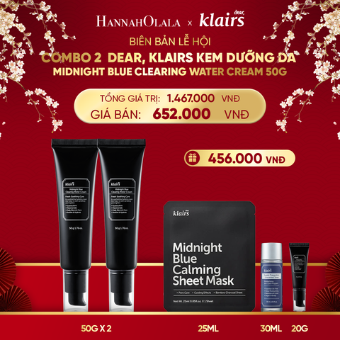  DEAL 8 : COMBO 2 DEAR, KLAIRS KEM DƯỠNG DA MIDNIGHT BLUE CLEARING WATER CREAM 50G 