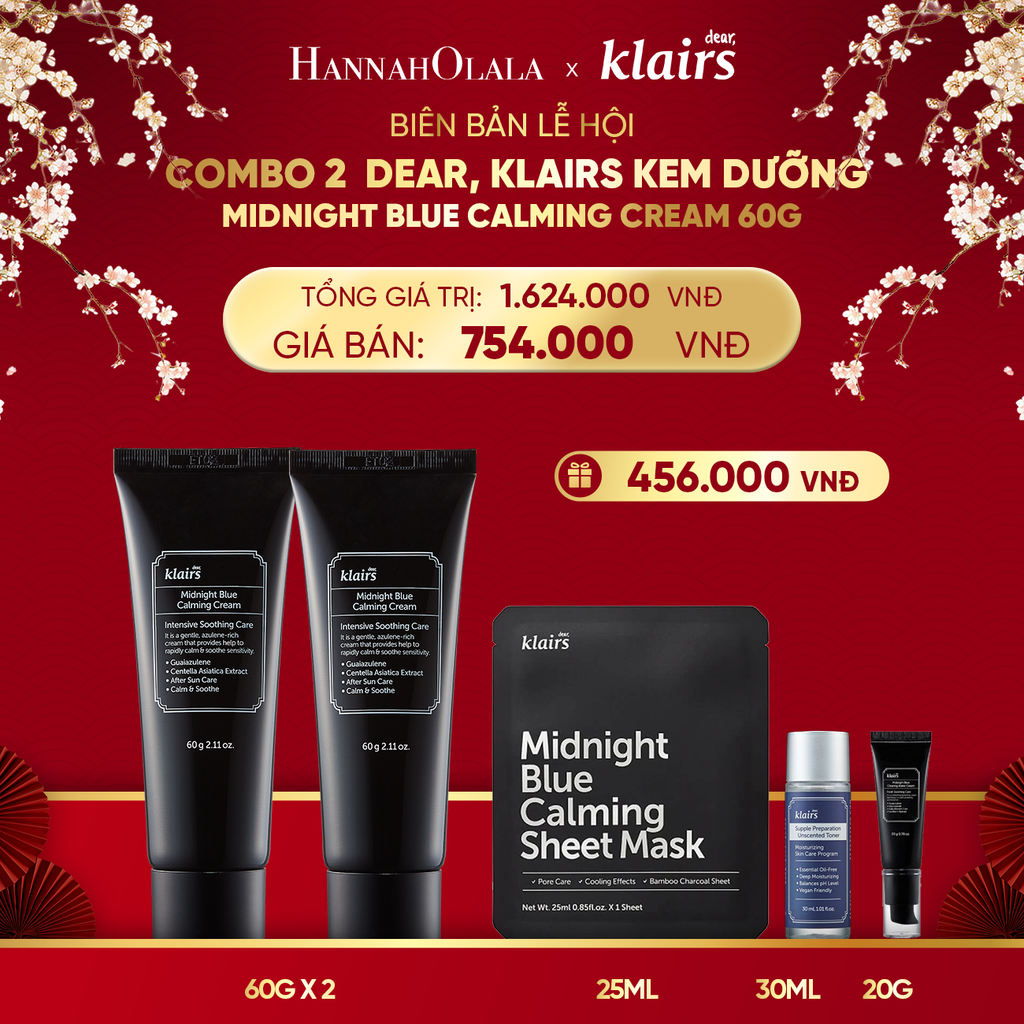  DEAL 9 : COMBO 2 DEAR, KLAIRS KEM DƯỠNG MIDNIGHT BLUE CALMING CREAM 60ML 